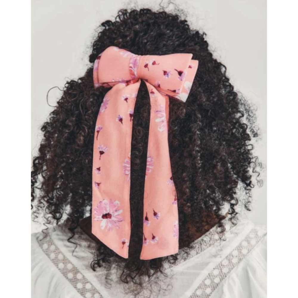 LoveShackFancy Lorna Floral Bow Barrette Hair Accessorie Coral Blaze - Picture 3 of 15